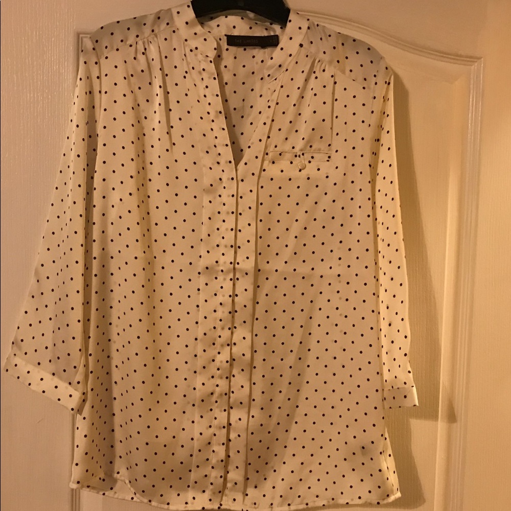 Cream & black silk button up shirt size small.